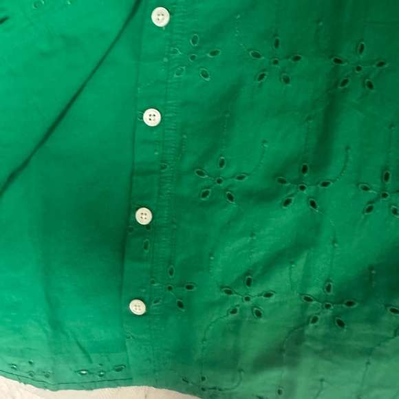 J Crew Factory Green Eyelet Blouse - Picture 3 of 7